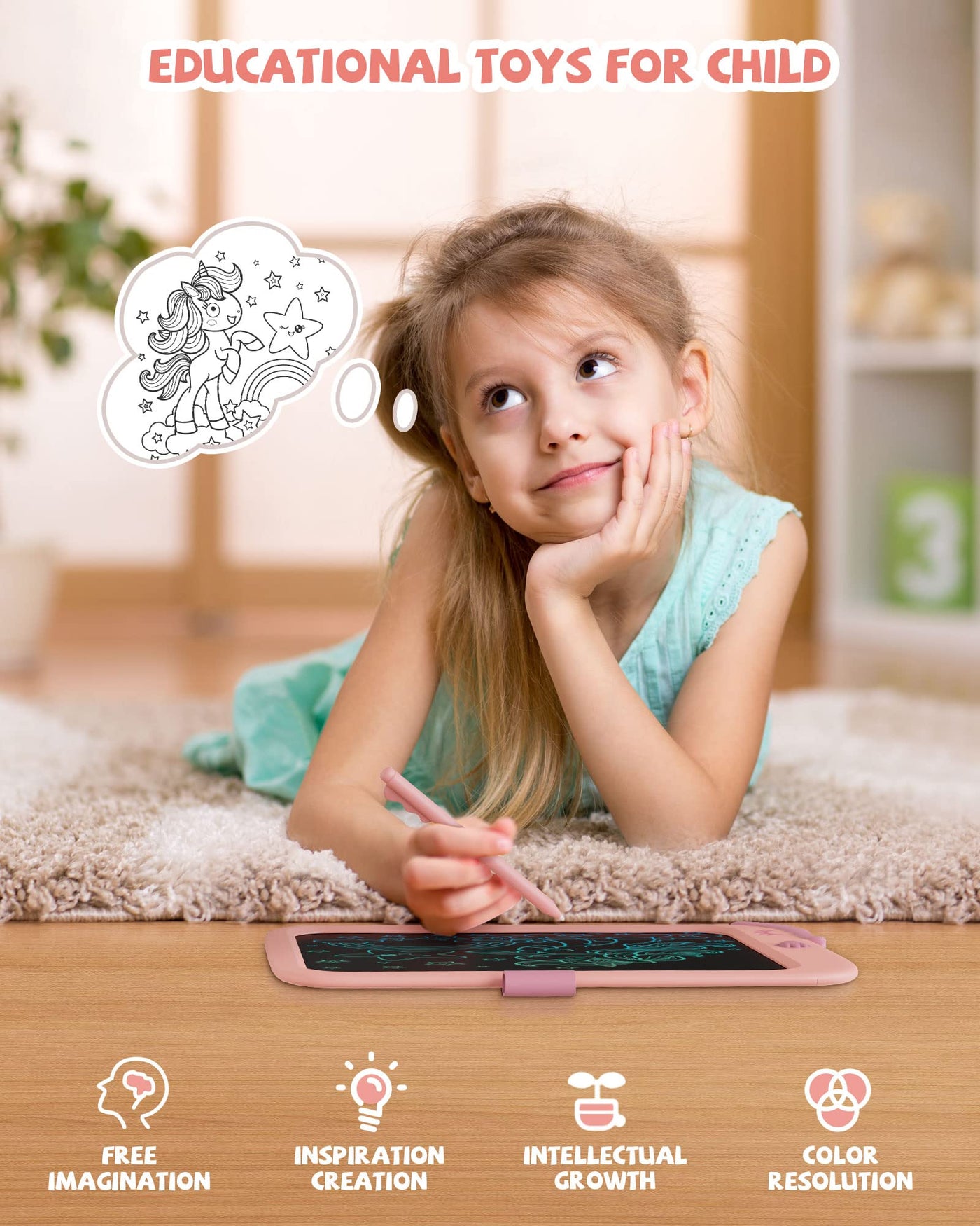 10-Zoll-LCD-Schreibblock, elektronisches digitales Schreiben und Farbbildschirm-Graffiti-Brett, Geschenke für Kinder und Erwachsene 3, 4, 5, 6, 7, 8 (Rosa)