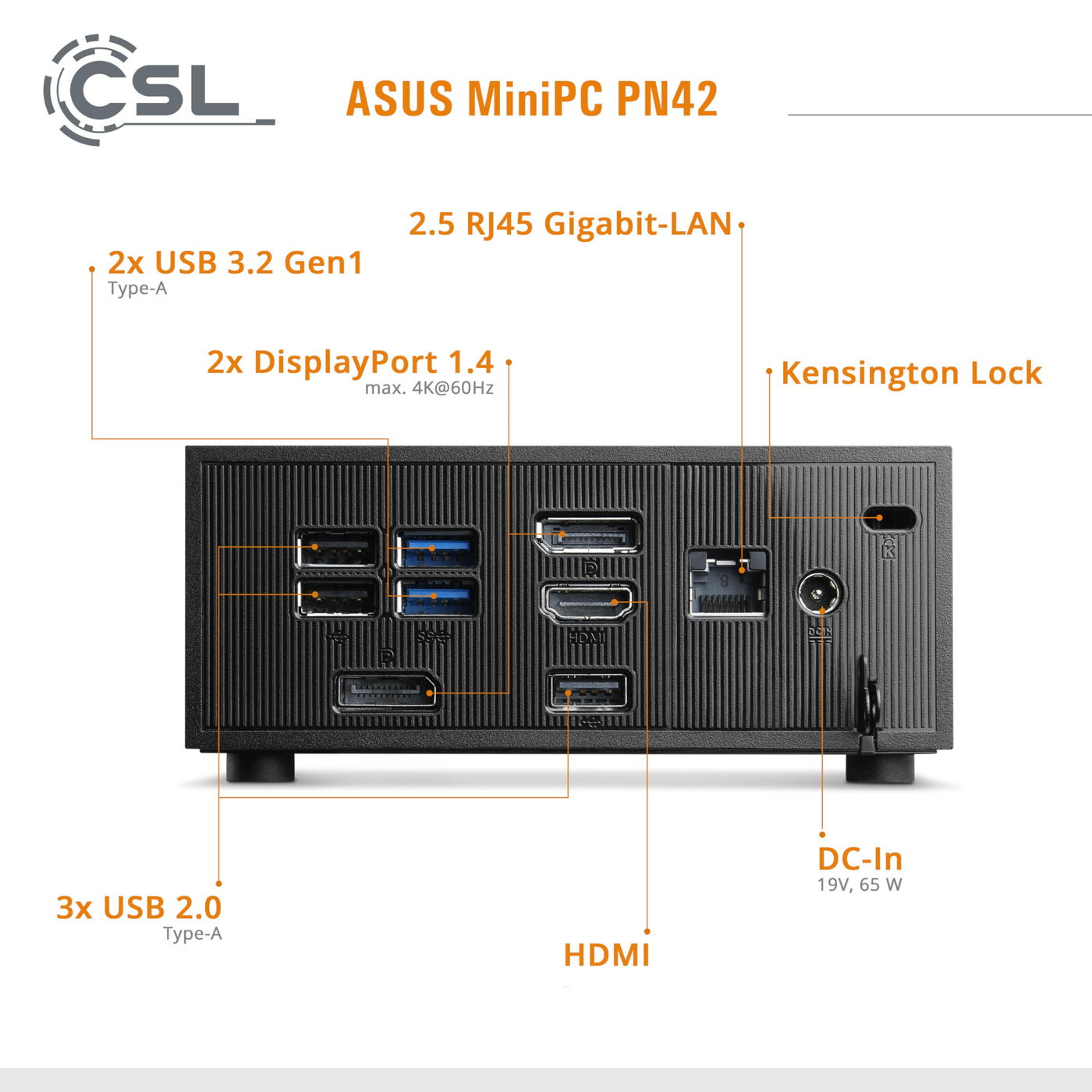 Mini PC ASUS PN42 mit Windows 11 Home, Intel N200 4X 3700 MHz, 1000 GB M.2 SSD, 32 GB DDR4-RAM, Intel UHD Grafik, HDMI 2.0, DP 1.4, USB 3.2, BT 5.1, WLAN