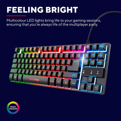 Trust Gaming Tastatur mit TKL-Design GXT 833 Thado - Beleuchtete Tastatur mit Deutsches QWERTZ Layout, Anti-Ghosting, Mehrfarbige LED-Beleuchtung, 12 Media-Tasten, USB Plug & Play, PC/Laptop