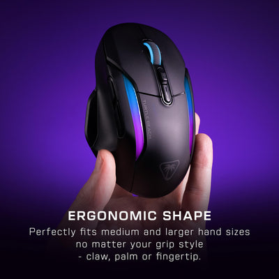 Turtle Beach Kone II Air – Kabellose, ergonomische RGB-Gaming-Maus, 350-Stunden-Akku, optischer 26K DPI Sensor, 21 programmierbare Funktionen, 4D-Free-Spin-Scroll-Rad, Schwarz