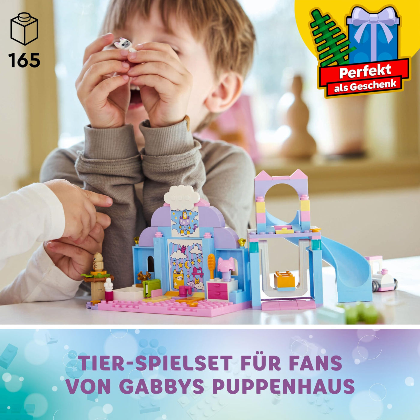 LEGO Gabby's Puppenhaus – Gabbys Katzenpflege Spielset – Kreatives Tier Spielzeug - Bauset mit Auto, Zug, Rutsche, Minifiguren & Zubehör – Kinder Geschenk für Mädchen ab 4 Jahren – 10796