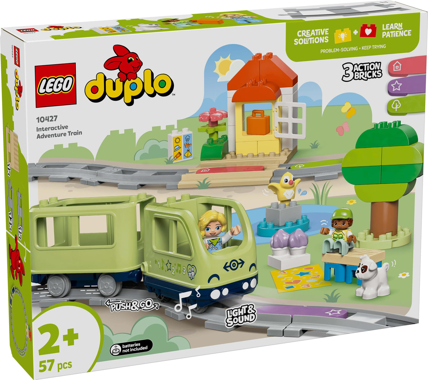 LEGO DUPLO Interaktive Abenteuer-Eisenbahn - Lernspielzeug für Kleinkinder ab 2 Jahren – 14 Gleisstücke, Aktionssteine mit Geräuschen und 4 Spielfiguren – Geschenkidee für Jungen & Mädchen - 10427