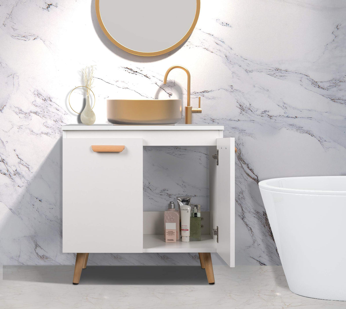 EUGAD Waschbeckenunterschrank Unterschrank Badezimmerschrank Waschtisch Badschrank Beistellschrank mit 2 Türe 60 x 40 x 60,5 cm Weiß