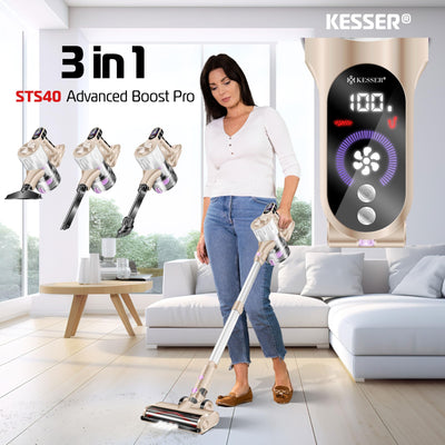 KESSER® Akku-Staubsauger 2in1 | Handstaubsauger ohne Beutel mit HEPA-Filter | Akkusauger bis 45 Min. Laufzeit + Fugendüse & Staubbürste | LED-Licht XL Staubbehälter für Hartböden Teppich Tierhaare