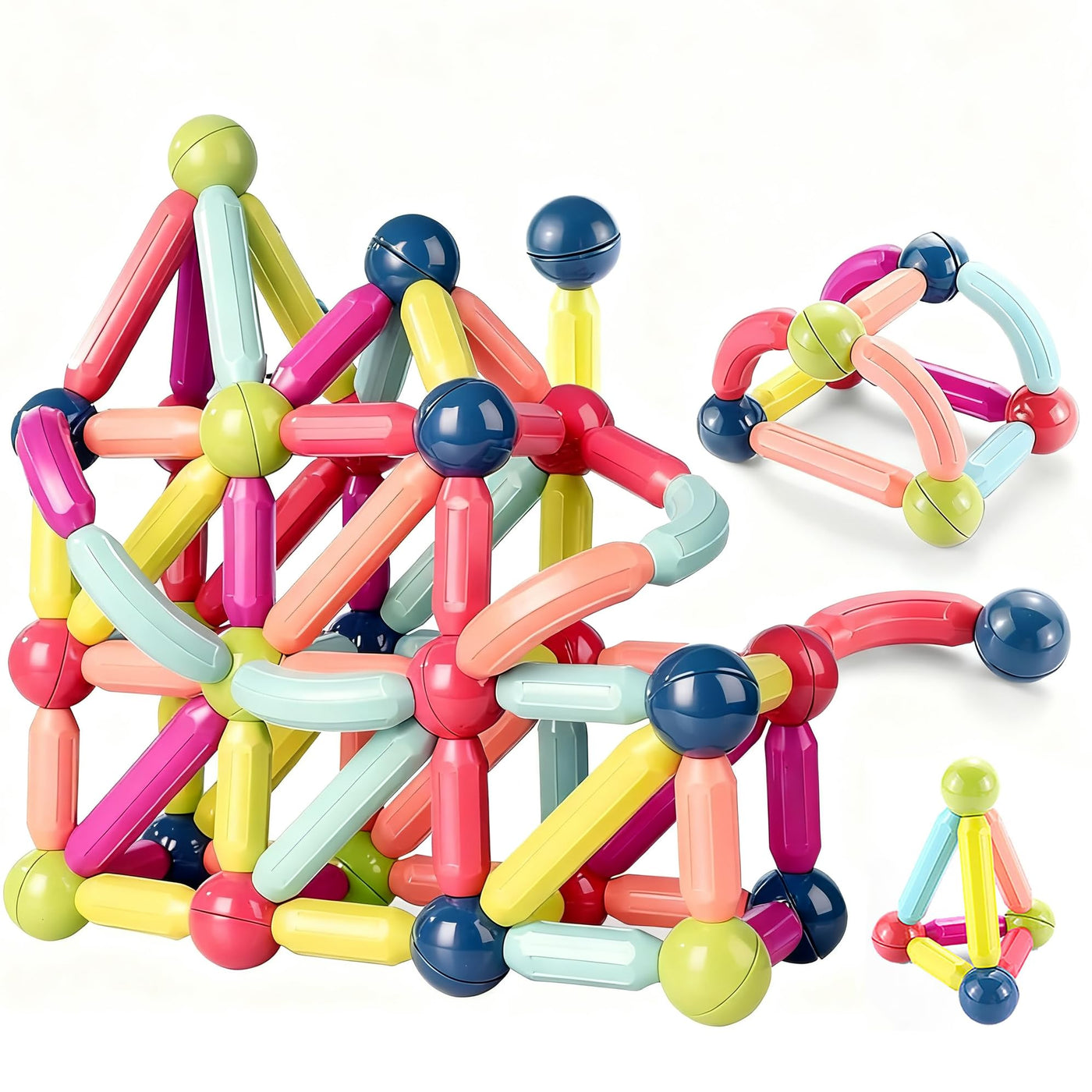 Magnetische und Stangen, 88 Stück magnetische Kugeln, Magnetbaustäbchen-Set, Bausteine, Fliesen, STEM Stapelspielzeug für Kinder ab 3 Jahren (88 Stück)