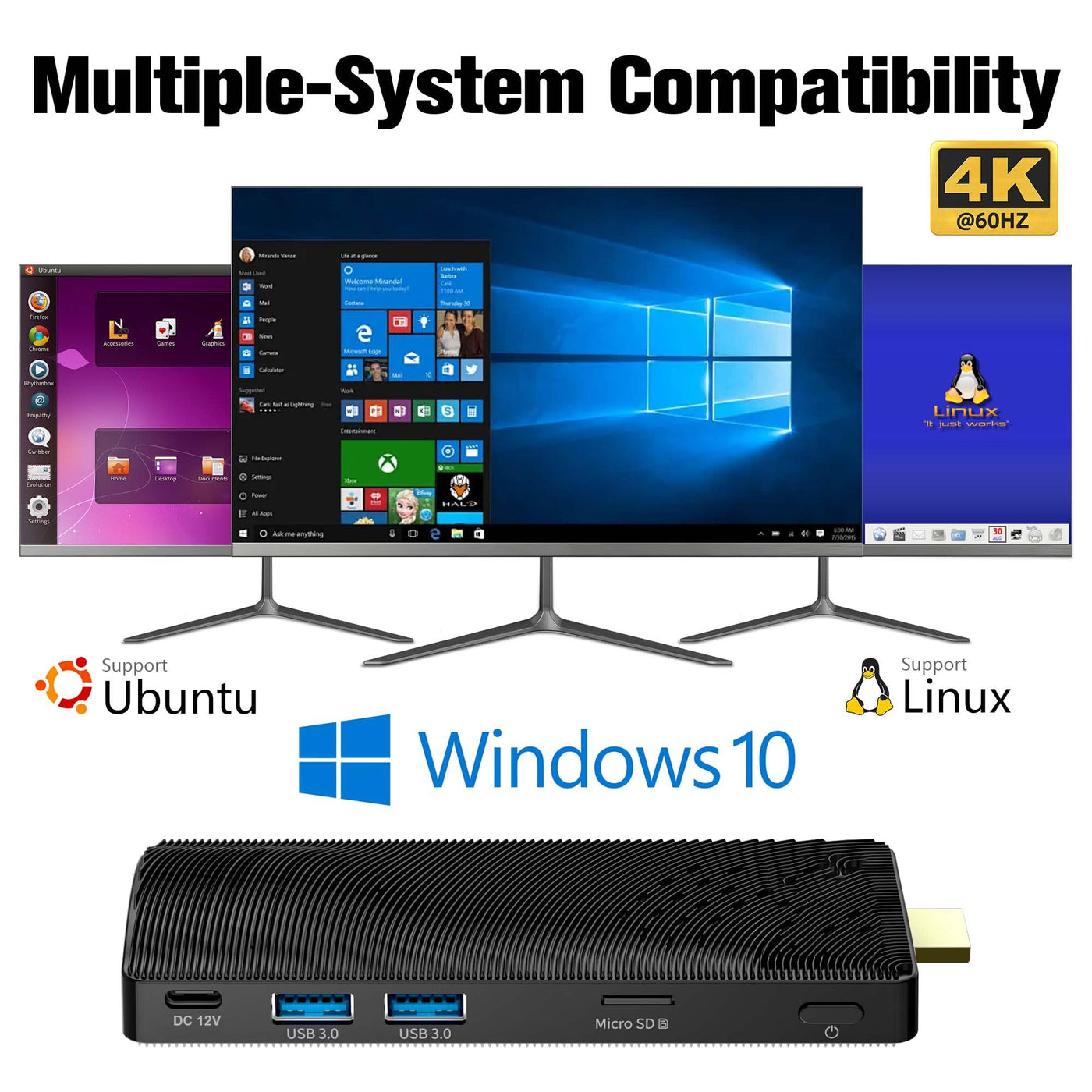 HEIGAOLAPC Mini PC Stick Win 10, Fanless Mini Computer, Pentium N4200 4GB 128GB eMMC (1.1 GHz), USB3.0 X 2, RJ45 Gigabit Ethernet 4K 60Hz, WiFi BT 5.0 HDMI 2.0 für Geschäft Zuhause Büro