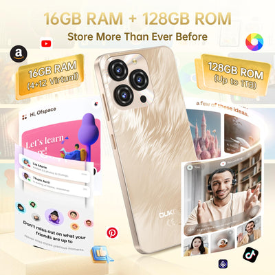 OUKITEL C3 Smartphone Ohne Vertrag - 16GB+128GB /1TB Android 14, 6.52 Zoll Smartphone Ohne Vertrag, 5000mAh Simlockfreie Handys, 13MP, Dual SIM 4G Face ID