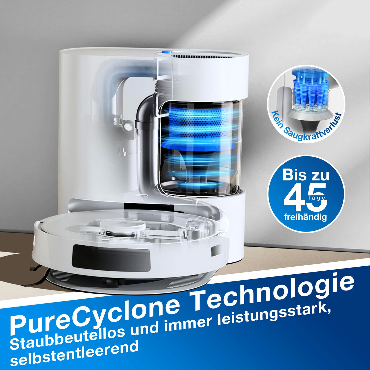 ECOVACS DEEBOT N20 Plus Saugroboter mit Wischfunktion, 8000Pa Saugkraft, staubbeutellose PureCyclone Station, Anti-Haar-Verhedderung, bis zu 300 Minuten Laufzeit, White