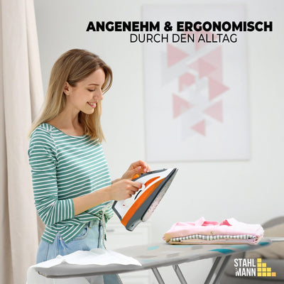 STAHLMANN ® Bügelbrett [110x30 Bügelfäche ] mit rutschfesten Füßen – robuster Bügeltisch – extra stabiles Bügelbrett [Made IN EU] – Tischbügelbrett