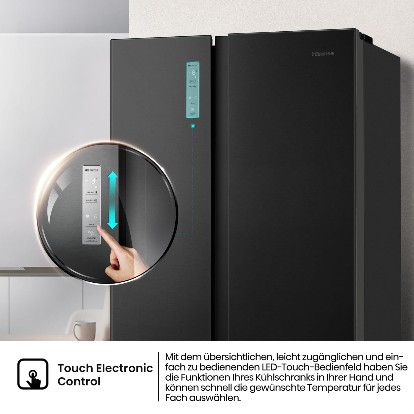 Hisense RS677N4AFC Side by Side Kühl – Gefrier - Kombination,179cm, 519 Liter Gesamtkapazität, EEK: C, LED Beleuchtung, Multi Air Flow, Inverter Kompressor, Touch Display, schwarz