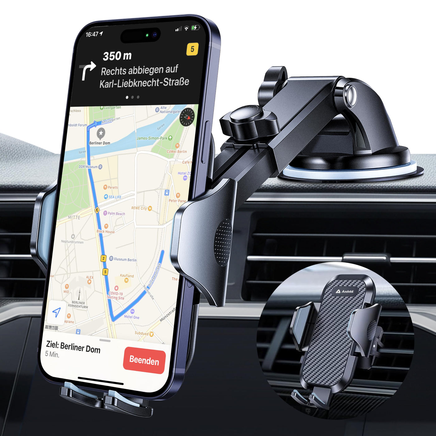 andobil Handyhalterung Auto [2026 3. Generation Upgrade] 3-in-1 Saugnapf & Lüftung Kfz Handyhalterung Universal Smartphone Handyhalter Auto für iPhone 17 Pro Max 16/15/14/13, Samsung S25 Ultra/S24/S23