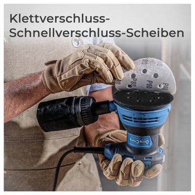 DongCheng Exzenterschleifer 300W, 125mm Schleifmaschine, 6 Geschwindigkeiten, 4,000-12,000 U/min mit Staubfangbehälter und 10 Schleifpapier, ideal für Holzbearbeitungsprojekte und Heimwerkerarbeiten