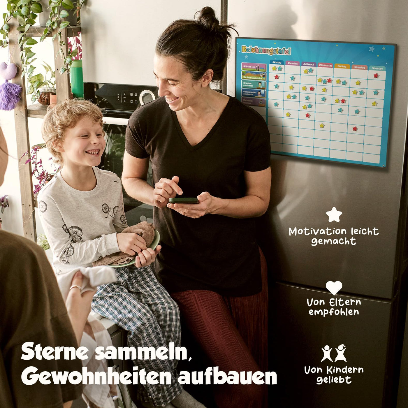 Smart Panda Belohnungstafel für Kinder – 80+ AUFGABEN + 380 Magnete - Belohnungssystem für Verantwortung - Montessori Aufgabenplaner, Magnettafel, Routinchen Wochenplaner Kinder, ab 3 4 5 6 7 8 Jahre