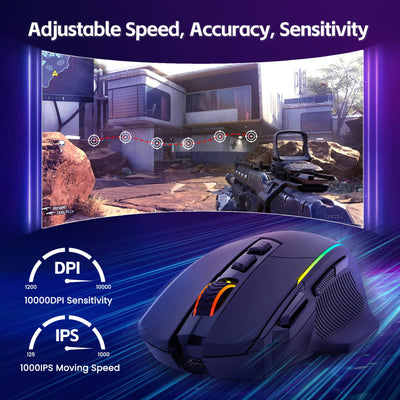 RisoPhy Gaming Maus Kabellose RGB,2.4G/USB-C/Bluetooth Maus mit 8 Programmierbare Tasten/10000DPI/7 RGB Beleuchtung,Wireless Ergonomische Maus für PC/Mac Gamer