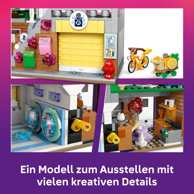 LEGO Friends Heartlake City Wohn- und Einkaufsstraße, Bauset für Rollenspiele mit 9 Charakteren (darunter 7 Minifiguren) und 3 Katzen, Geschenk für Mädchen und Jugendliche, Spielzeughaus 42670