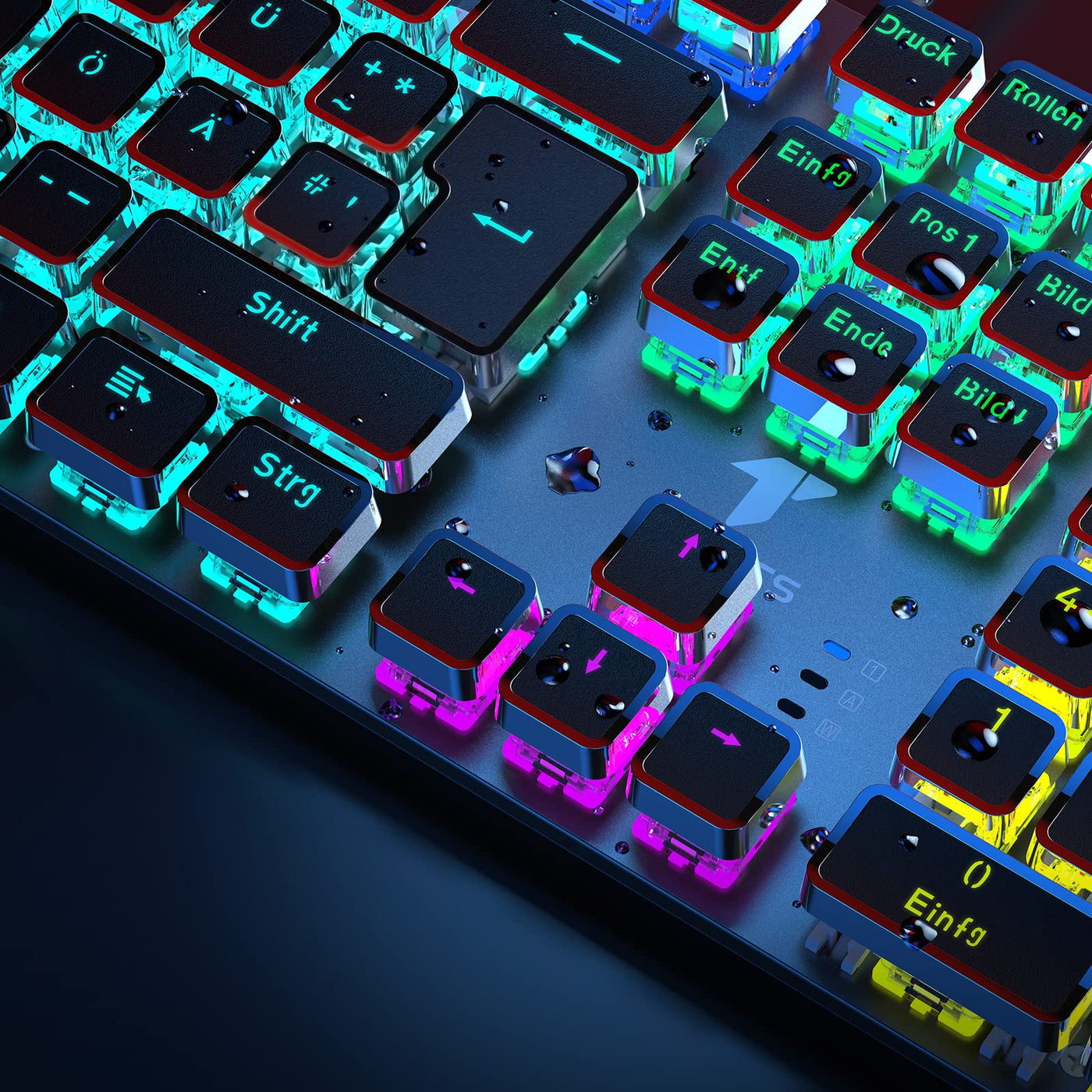 TECURS Mechanische Gaming Tastatur - QWERTZ Mechanical Keyboard mit Magnetische Handgelenkauflage, Multimedia-Tasten, 105 Tasten Kabelgebundene Rote Schalter Tastatur für PC/PS5/PS4, 19 LED Modi