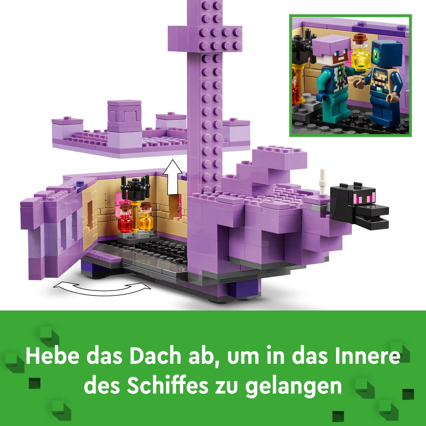 LEGO Minecraft Der Enderdrache und das Endschiff - Interaktives Spielzeug mit Boot, Drache und 3 Figuren, darunter EIN Enderman - Kreatives Gamer Geschenk für Jungen & Mädchen ab 8 Jahren - 21264