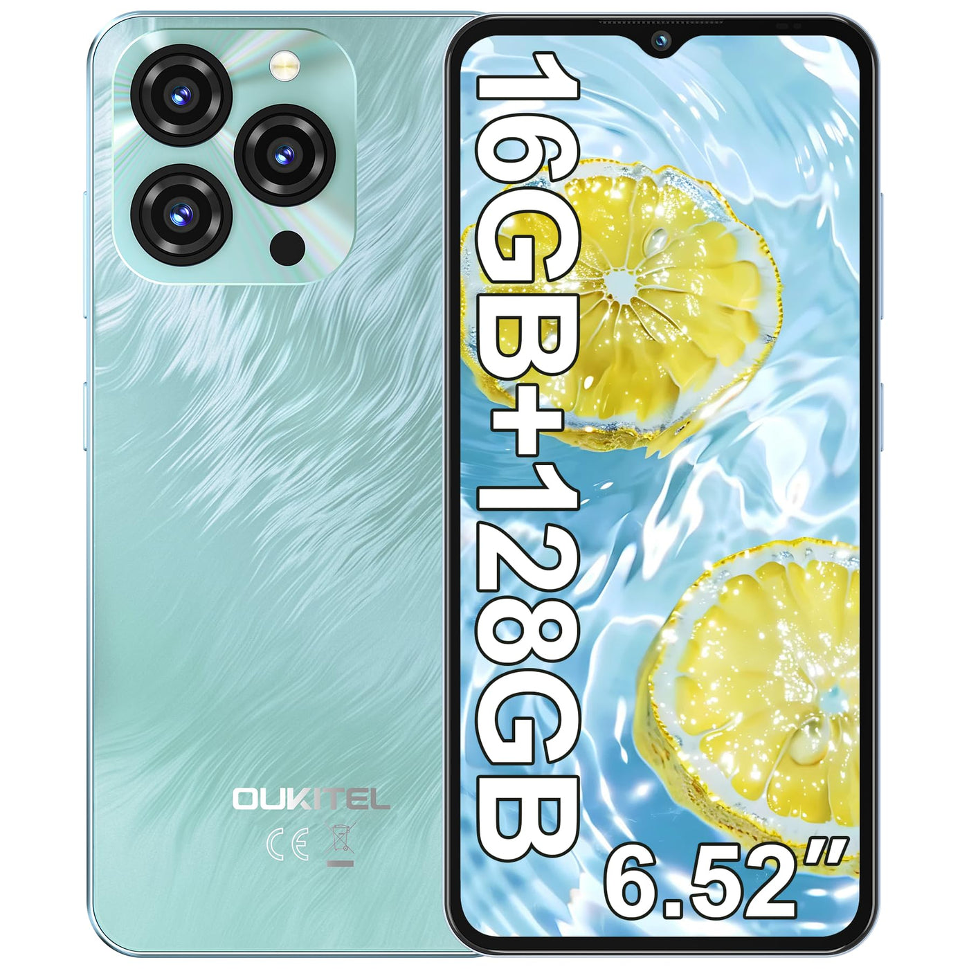 OUKITEL C3 Smartphone Ohne Vertrag - 16GB+128GB /1TB, 6.52 Zoll Handy Ohne Vertrag, 5000mAh Handy Günstig, 13MP+5MP Android 14 Smartphone, 4G Dual SIM Simlockfreie Handys/Face ID/OTG/GPS/3.5mm Jack