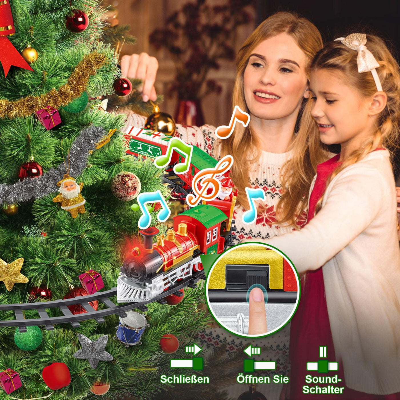 Herenear Zug für Christbaum, Eisenbahn im Weihnachtsbaum, Eisenbahn Kinder elektrisch, Electric Christmas Tree Train Spielzeug Geschenk für Kinder ab 6 7 8 10+Jahren (In den Bäumen)