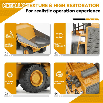 KIZJORYA Ferngesteuerter Muldenkipper, Ferngesteuertes Baufahrzeug für Kinder mit 9-Kanal-Metallbett-Lichtton, Transport-LKW-Spielzeug, Geschenk für Jungen Mädchen von 4–12