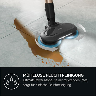 AEG HYGIENIC 8000 AP81B25WET Staubsauger mit Wischfunktion / Automatik / 5-Stufen Filtration / digitale Anzeige / Multi-Bodendüse & Mop-Düse / 3 Stufen / Akku wechselbar / Zubehör / 400ml / blau