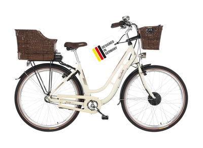 FISCHER E-Bike City CITA ER 1804, Elektrofahrrad für Damen und Herren, RH 48 cm, Frontmotor 32 Nm, 36 V Akku, elfenbein glänzend