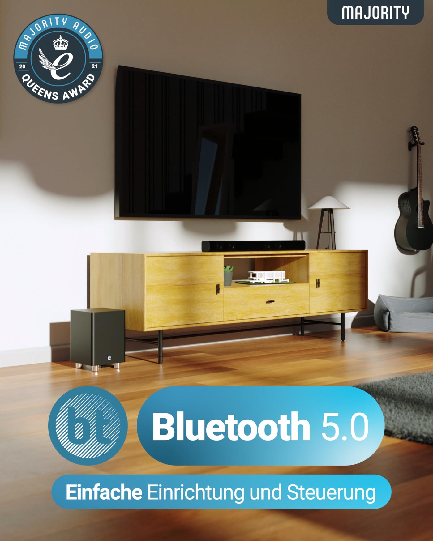 MAJORITY K2 Soundbar für TV Geräte mit Subwoofer | TV Lautsprecher für Fernseher | 150W 2.1 Soundsystem mit Kabelloser Subwoofer | Bluetooth TV Soundbar | Heimkino Sound Bar HDMI ARC (Weiß)