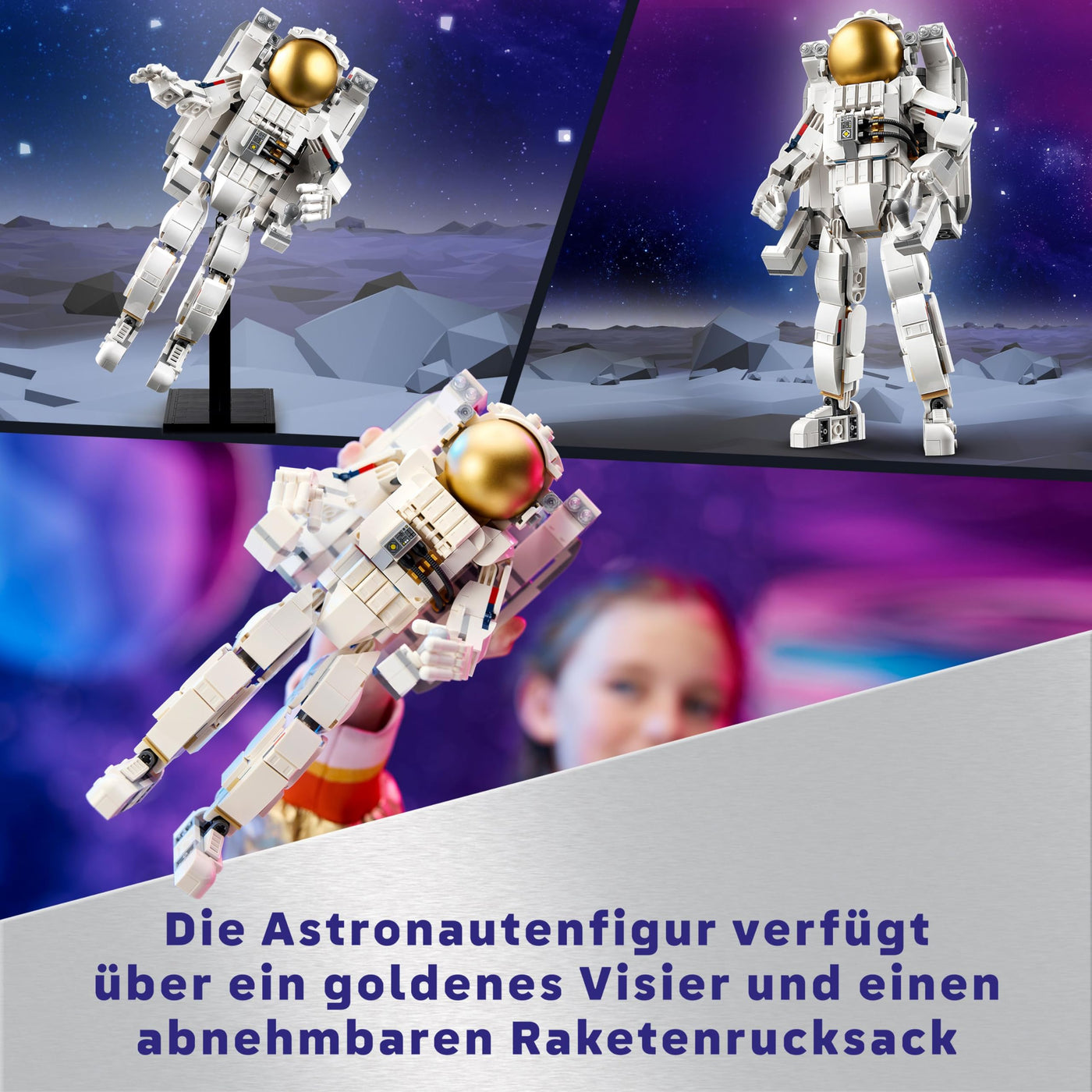 LEGO Creator 3in1 Astronaut im Weltraum Spielzeug, Modellbausatz mit Hund und Raumschiff für Kinder, Kinderzimmer-Deko, kreatives Geschenk für Jungs und Mädchen ab 9 Jahren 31152