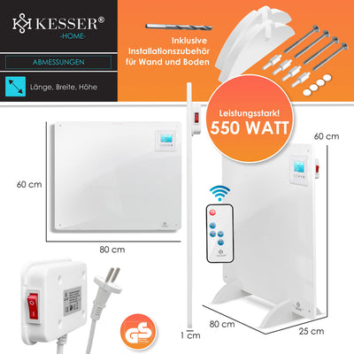 KESSER® Infrarotheizung mit Fernbedienung ✓ LCD-Display Digital ✓ Timer ✓ Wandheizung ✓ Infrarot ✓ Heizung ✓ Heizkörper | Heizpaneel | Inkl.Standfüßen NEU | 550 Watt