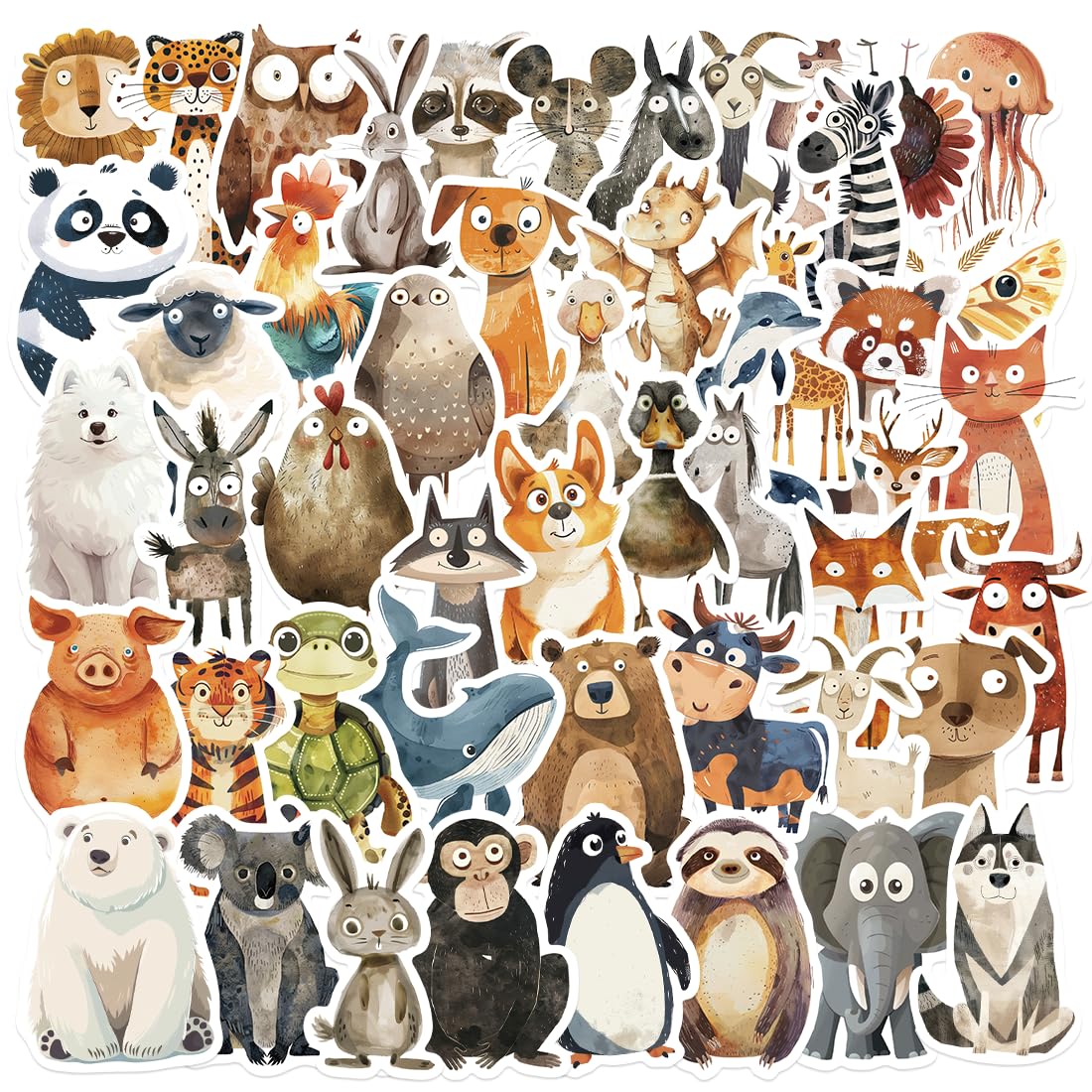 100 Stück Sticker Tiere, Aufkleber Kinder, Wasserfeste Tier Sticker, Kreatives DIY für Laptop, Mobiltelefon, Skateboard, Gepäck & mehr