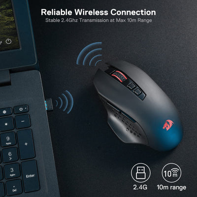 Redragon M656 Gainer Kabellose Gaming Maus, 4000 DPI 2.4Ghz Maus mit 5 DPI Stufen, 7 Makrotasten, rote LED Hintergrundbeleuchtung & Pro Software/Laufwerk unterstützt, für PC/Mac/Laptop