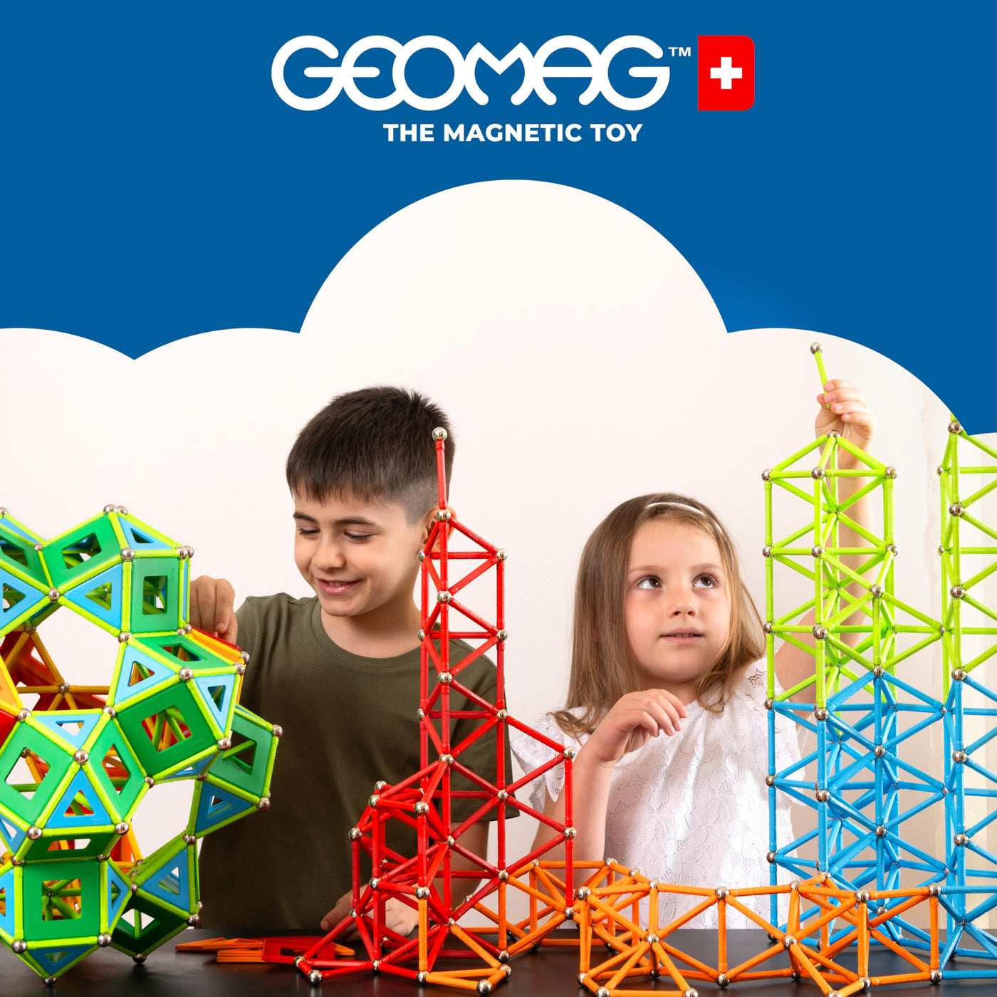 GEOMAG – CLASSIC CONFETTI 50 Teile – Magnetisches Konstruktionsspiel für Kinder von 3–4 Jahren – Swiss Made – Bausteine mit 16 Stäben, 14 Kugeln, 20 Plättchen – STEM - Magnetische Bausteine