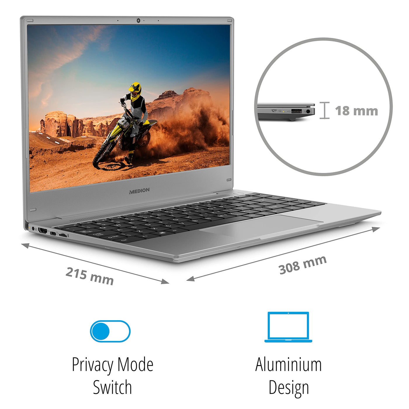 MEDION E13203 33,7 cm (13,3 Zoll) Full HD Notebook (Intel Pentium Silver N5030, 128GB SSD, 4GB DDR4 RAM, Webcam, Win 11 Home S Modus)
