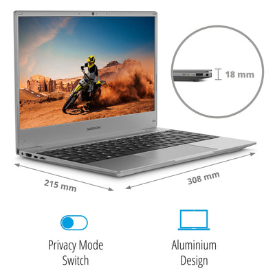 MEDION E13203 33,7 cm (13,3 Zoll) Full HD Notebook (Intel Pentium Silver N5030, 128GB SSD, 4GB DDR4 RAM, Webcam, Win 11 Home S Modus)