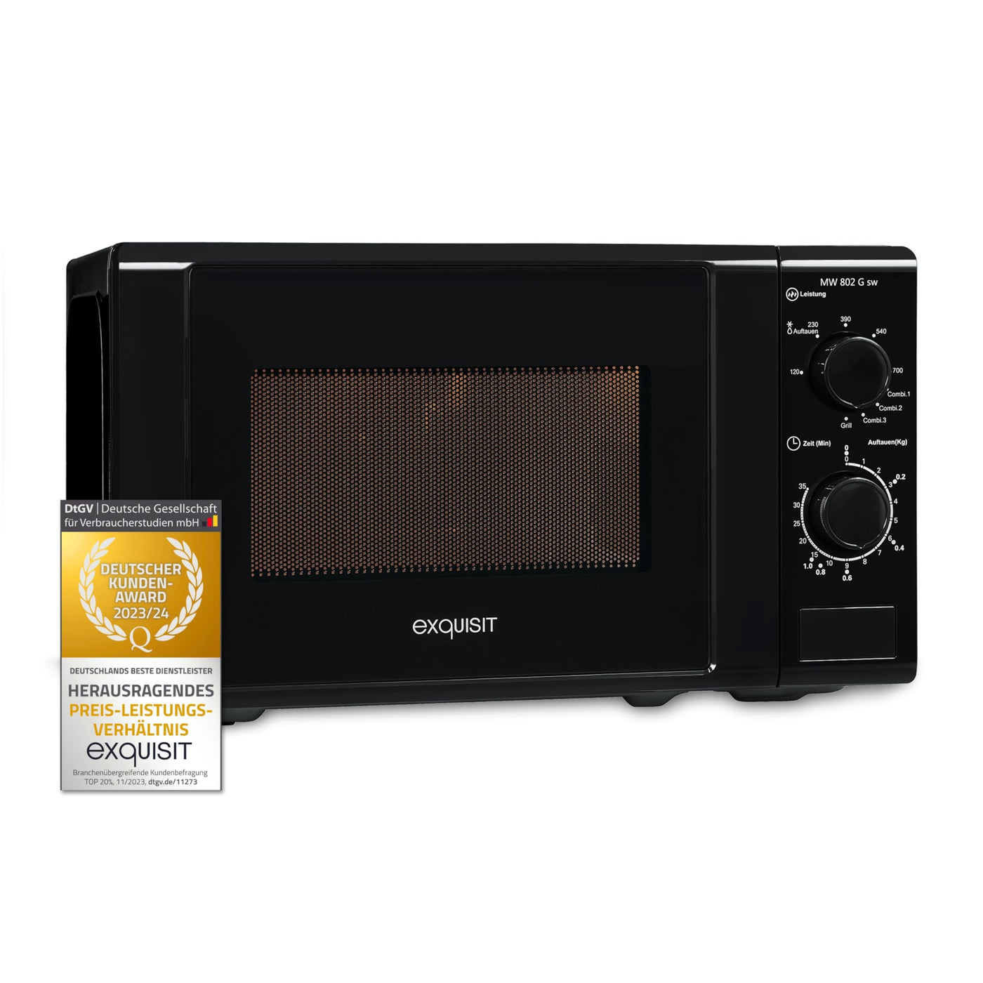 Exquisit Mikrowelle MW 802 G | Mikrowelle mit Grill 1000 W | 700 W gesamt | Timer | Mikrowelle klein und platzsparend 20 L Garrraum | schwarz