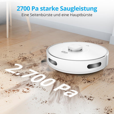 MEDION Saugroboter mit Lasernavigation und Wischfunktion X10 SW (Starke 2.700Pa Saugkraft, 2in1 Roboterstaubsauger, präzise Kartenerstellung, Go & No Go Bereiche, mehrere Etagen)