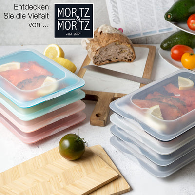 Moritz & Moritz 4er Set Aufschnittbox stapelbar – Frischhaltedosen mit Deckel zur Aufbewahrung von Wurst, Käse, uvm. – inkl. Tafelsticker zum Beschriften