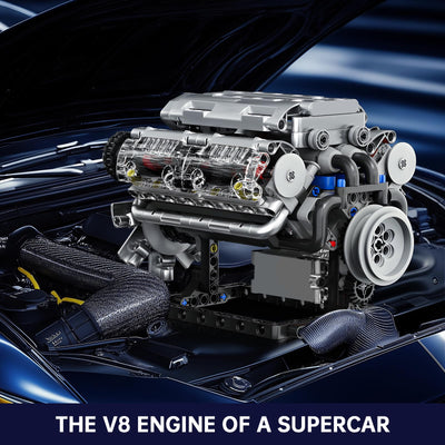 Mould King 10088 Technik V8 Motor Bausatz Bausteine Modell Motor Klemmbausteine Benzinmotor Engine Kit Transparentes Funktionsmodell für Engine Fans (535 Teile)