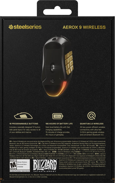 SteelSeries Aerox 9 Wireless - World of Warcraft Edition - kostenloses In-Game-Item - MMO-Gaming-Maus - 18 programmierbare Tasten - leichtes Gewicht -Bluetooth/2,4 GHz -18 Tsd. DPI TrueMove Air Sensor
