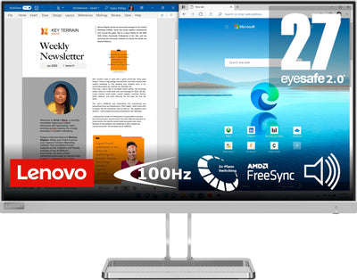 Lenovo L27i-40 | 27" Full HD Monitor | 1920x1080 | 100Hz | 300 nits | 4ms Reaktionszeit | HDMI | VGA | AMD FreeSync | grau
