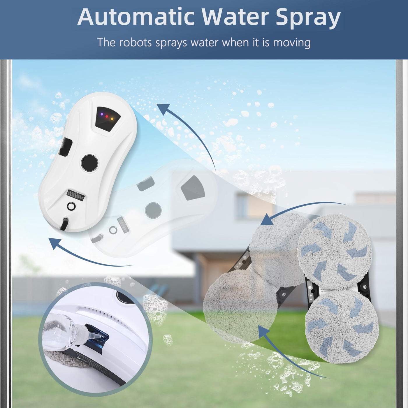 NamYoprce Fensterputzroboter mit Sprühfunktion, 5600PA Super-Saugkraft,Elektrischer Fensterputzer Fernbedienung mit 30ML Tank, Fensterreiniger Roboter Automatischer, für Innen- und Außenfenster