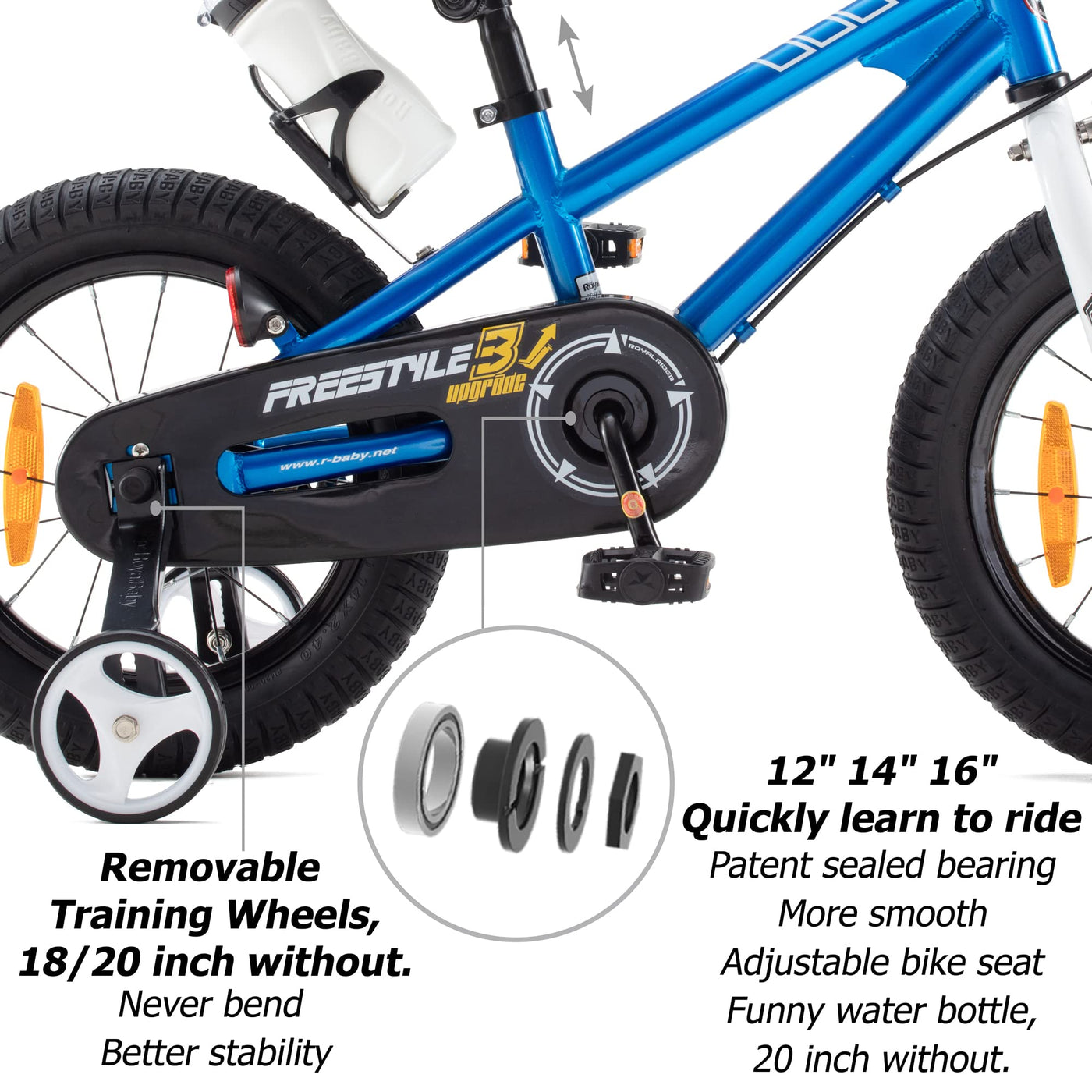 RoyalBaby Kinderfahrrad Mädchen Junge Freestyle BMX Fahrrad Kids Kinderfahrrad 14 Zoll Blau