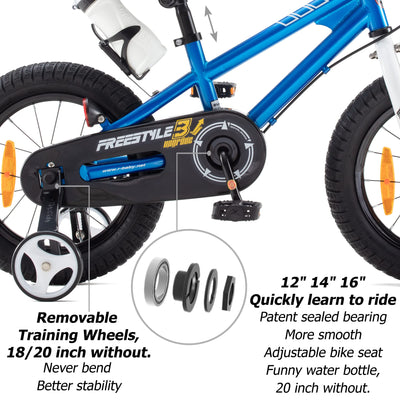 RoyalBaby Kinderfahrrad Mädchen Junge Freestyle BMX Fahrrad Kids Kinderfahrrad 14 Zoll Blau