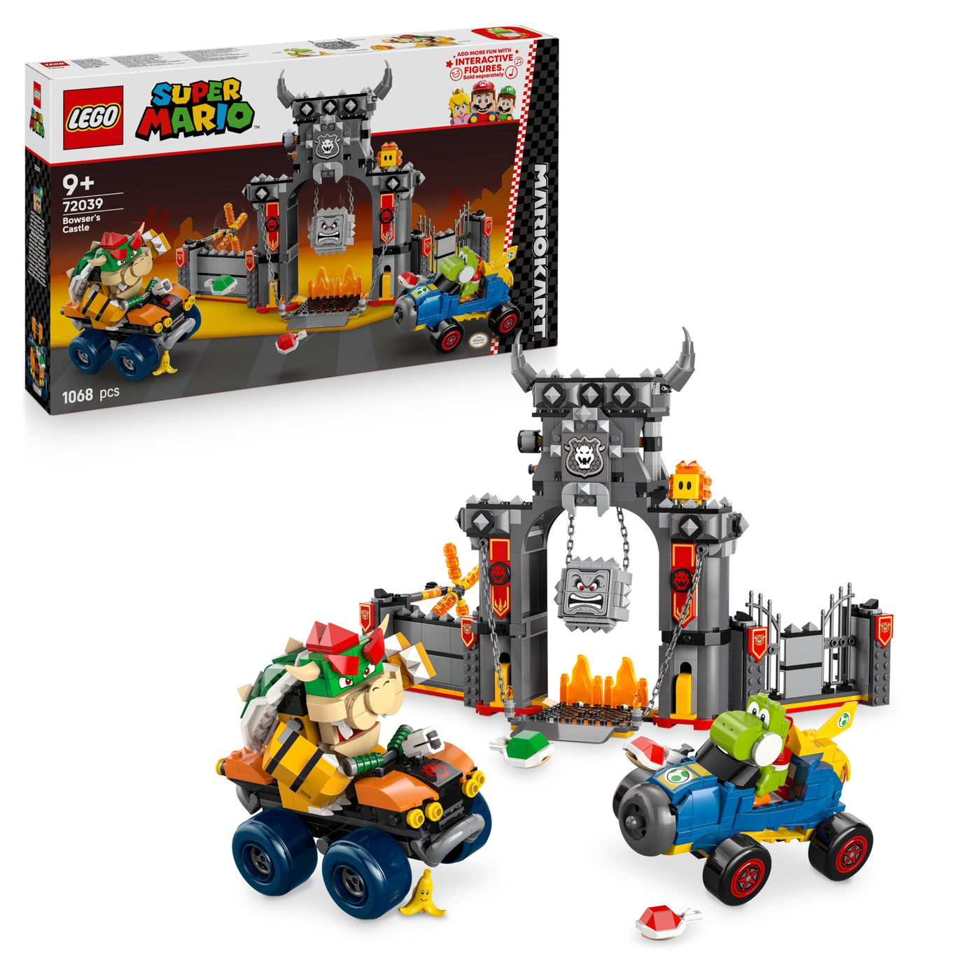 LEGO Super Mario: Mario Kart - Bowsers Schloss - Interaktives Spielzeug mit 2 Autos & 4 Figuren mit Yoshi - Kreatives Spielset für Kinder - Gamer Geschenk für Jungen & Mädchen ab 9 Jahren - 72039