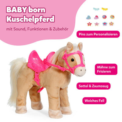 BABY born, Puppenpferd, BABY born My Cute Horse, interaktives Pferd mit Lauf- und Soundfunktion, Plüsch, rosa Sattel und Zaumzeug sowie Pins zum Dekorieren, 840627 Zapf Creation