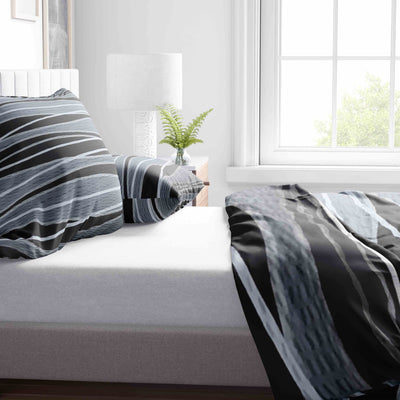 Leonado Vicenti - 4teilig Bettwäsche Seersucker 135x200 cm oder 155x220 cm mit Reißverschluss, Größe:135 x 200 cm, Farbe, Design:Schwarz Welle