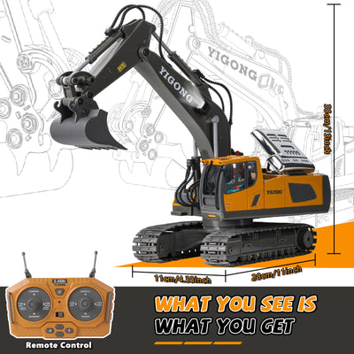 maysida Ferngesteuerter Bagger Spielzeug mit Licht & Sound für Jungen 3-12 Jahre, 2,4 GHz RC Bagger mit Metallschaufel & 680°Drehung für Kinder, Jungen Geschenk für Geburtstag/Weihnachten