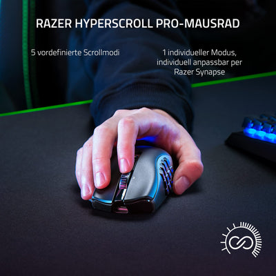Razer Naga V2 Pro - Kabellose MMO-Gaming-Maus (HyperScroll Pro Rad, Anpassungsfähigkeit und Kontrolle, HyperSpeed Wireless, Focus Pro 30K Optischer Sensor, Optische Mouse Switches Gen-3) Schwarz