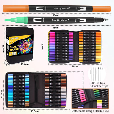 Lyuvie 158 Filzstifte Dual Brush Pen Set-Filzstifte Dicke und Dünne Pinselstifte Fineliner mit Schwarzem Etui,Marker & Filzstifte für Erwachsene Zeichnen Lettering Skizzieren Weihnachten