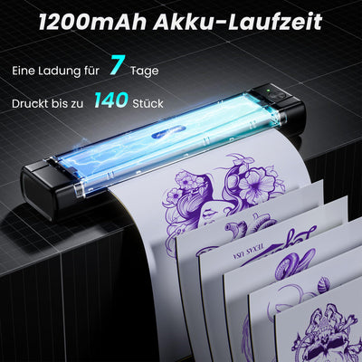TATTMUSE Tattoo Drucker Bluetooth, Schablone Nadeldrucker mit 10 Stück Papier, Tattoo Transfer mit Smartphone PC, Stencil Drucker für Tattoo Künstler und Anfänger